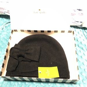 Kate Spade black beanie hat with bow